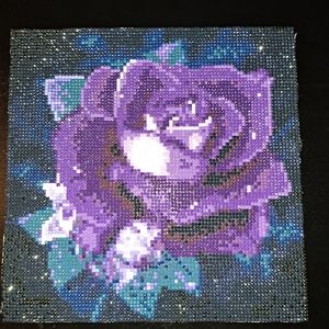 Finished purple rose diamond painting